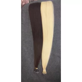   63cm, 3-4-es színű natúr barna, prémium minőségű haj, nanogyűrűre tincsezve