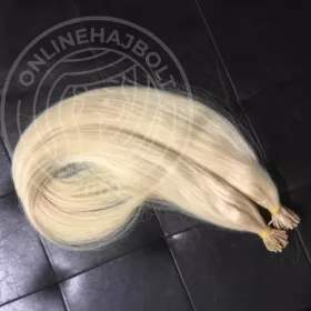   120g, 65cm szőke, emberi póthaj, mikrogyűrűhöz keratinozva